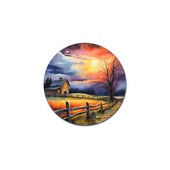 Rural Farm Fence Pathway Sunset Golf Ball Marker