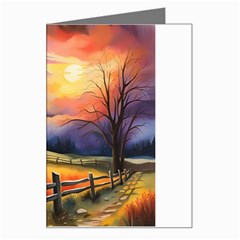 Rural Farm Fence Pathway Sunset Greeting Card