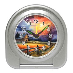 Rural Farm Fence Pathway Sunset Travel Alarm Clock