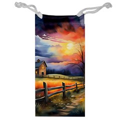 Rural Farm Fence Pathway Sunset Jewelry Bag