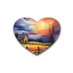 Rural Farm Fence Pathway Sunset Rubber Coaster (Heart)