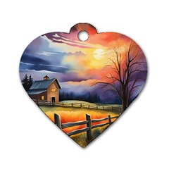 Rural Farm Fence Pathway Sunset Dog Tag Heart (One Side)