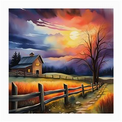 Rural Farm Fence Pathway Sunset Medium Glasses Cloth (2 Sides) by Bedest