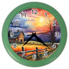 Rural Farm Fence Pathway Sunset Color Wall Clock