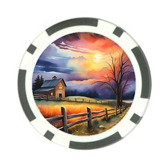 Rural Farm Fence Pathway Sunset Poker Chip Card Guard