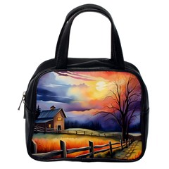 Rural Farm Fence Pathway Sunset Classic Handbag (One Side)