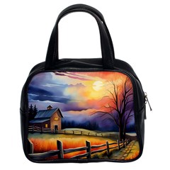 Rural Farm Fence Pathway Sunset Classic Handbag (two Sides) by Bedest