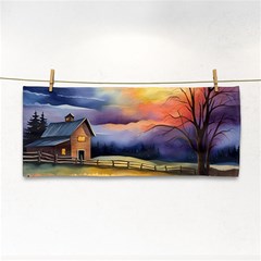 Rural Farm Fence Pathway Sunset Hand Towel