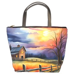 Rural Farm Fence Pathway Sunset Bucket Bag