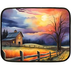 Rural Farm Fence Pathway Sunset Fleece Blanket (Mini)