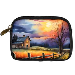 Rural Farm Fence Pathway Sunset Digital Camera Leather Case