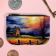 Rural Farm Fence Pathway Sunset Mini Coin Purse