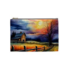 Rural Farm Fence Pathway Sunset Cosmetic Bag (medium) by Bedest