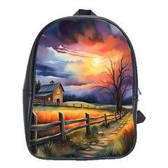 Rural Farm Fence Pathway Sunset School Bag (Large)