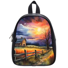 Rural Farm Fence Pathway Sunset School Bag (Small)