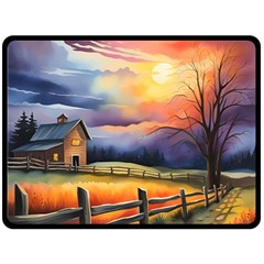 Rural Farm Fence Pathway Sunset Fleece Blanket (Large)