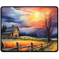 Rural Farm Fence Pathway Sunset Fleece Blanket (medium) by Bedest