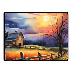 Rural Farm Fence Pathway Sunset Fleece Blanket (Small)