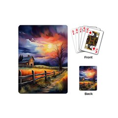 Rural Farm Fence Pathway Sunset Playing Cards Single Design (Mini)