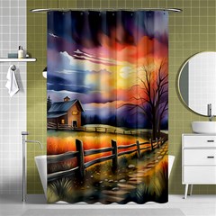 Rural Farm Fence Pathway Sunset Shower Curtain 48  X 72  (small)  by Bedest