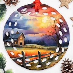 Rural Farm Fence Pathway Sunset Ornament (Round Filigree)