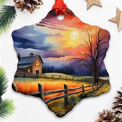 Rural Farm Fence Pathway Sunset Ornament (Snowflake)