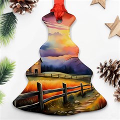 Rural Farm Fence Pathway Sunset Ornament (Christmas Tree) 