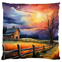 Rural Farm Fence Pathway Sunset Large Cushion Case (One Side)