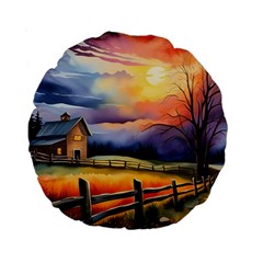 Rural Farm Fence Pathway Sunset Standard 15  Premium Round Cushions