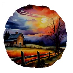 Rural Farm Fence Pathway Sunset Large 18  Premium Round Cushions