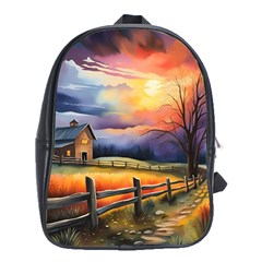 Rural Farm Fence Pathway Sunset School Bag (XL)