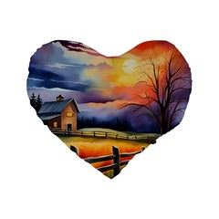 Rural Farm Fence Pathway Sunset Standard 16  Premium Heart Shape Cushions