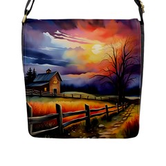 Rural Farm Fence Pathway Sunset Flap Closure Messenger Bag (L)