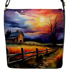 Rural Farm Fence Pathway Sunset Flap Closure Messenger Bag (s) by Bedest