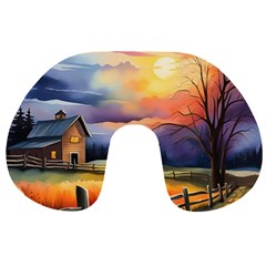 Rural Farm Fence Pathway Sunset Travel Neck Pillow