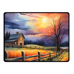 Rural Farm Fence Pathway Sunset Two Sides Fleece Blanket (Small)