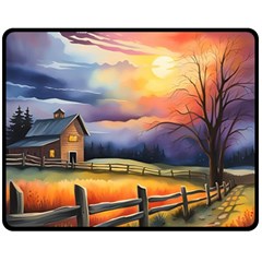 Rural Farm Fence Pathway Sunset Two Sides Fleece Blanket (Medium)