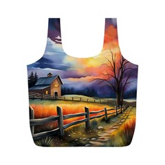 Rural Farm Fence Pathway Sunset Full Print Recycle Bag (m) by Bedest