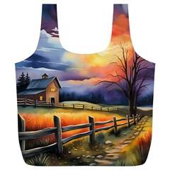 Rural Farm Fence Pathway Sunset Full Print Recycle Bag (xl) by Bedest