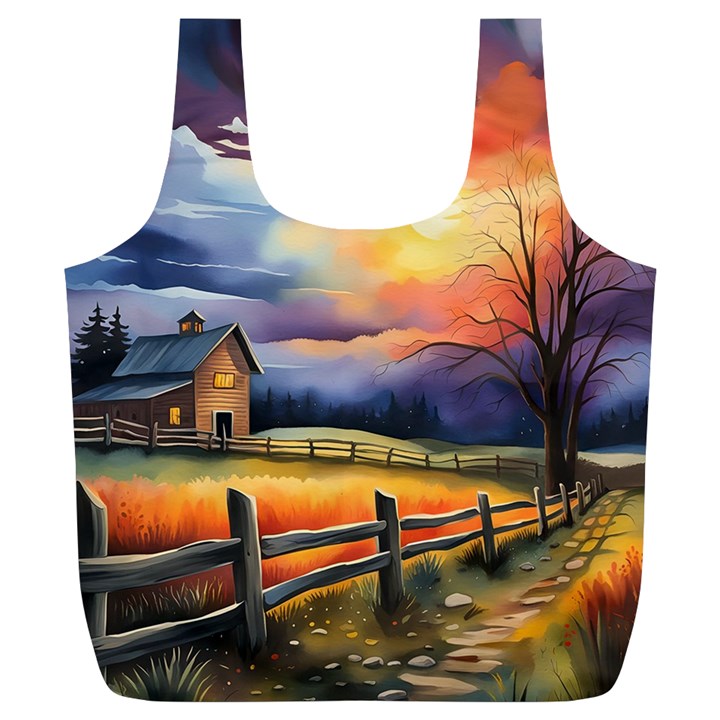 Rural Farm Fence Pathway Sunset Full Print Recycle Bag (XL)