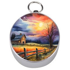 Rural Farm Fence Pathway Sunset Silver Compasses