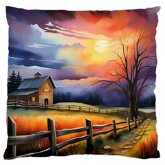 Rural Farm Fence Pathway Sunset Standard Premium Plush Fleece Cushion Case (Two Sides)