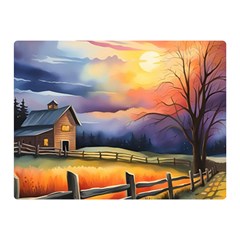 Rural Farm Fence Pathway Sunset Two Sides Premium Plush Fleece Blanket (Mini)