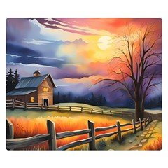 Rural Farm Fence Pathway Sunset Two Sides Premium Plush Fleece Blanket (Small)