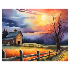 Rural Farm Fence Pathway Sunset Two Sides Premium Plush Fleece Blanket (Medium)