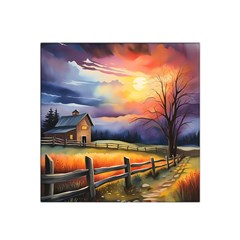 Rural Farm Fence Pathway Sunset Satin Bandana Scarf 22  x 22 