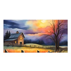 Rural Farm Fence Pathway Sunset Satin Shawl 45  x 80 