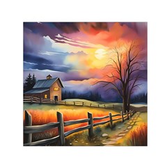 Rural Farm Fence Pathway Sunset Square Satin Scarf (30  x 30 )