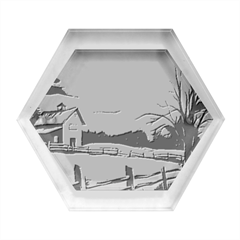 Rural Farm Fence Pathway Sunset Hexagon Wood Jewelry Box by Bedest