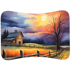 Rural Farm Fence Pathway Sunset Velour Seat Head Rest Cushion